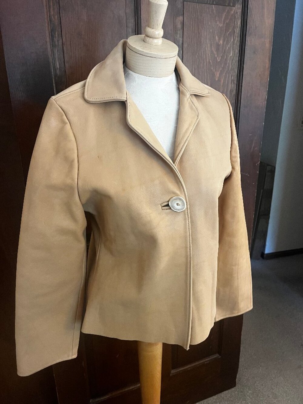 Vintage 90's Neely Mack Design Shrunken Leather Camel Jacket, Size L